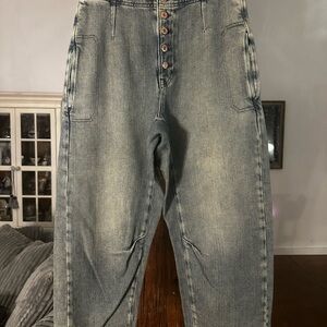 We The Free Blue Relaxed Jeans with Vintage Distressing